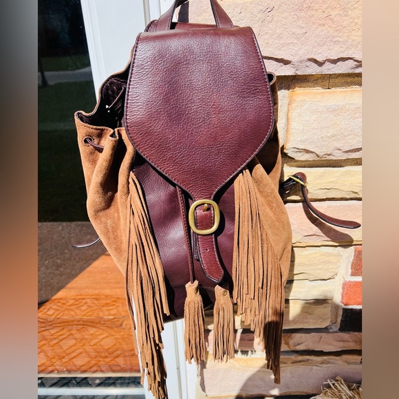 Frye Clara Fringe Leather Suede backpack - Picture 2 of 7